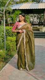 Teeya Creation Mahendi Color Candy Crush Silk Embroidery Work Saree | Grocsy