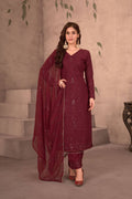 Teeya Creation Maroon Color Faux Georgette Embroidery Work Fully Stitched Salwar Suit | Grocsy