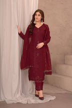 Teeya Creation Maroon Color Faux Georgette Embroidery Work Fully Stitched Salwar Suit | Grocsy