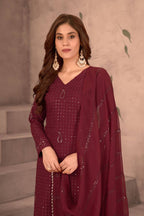 Teeya Creation Maroon Color Faux Georgette Embroidery Work Fully Stitched Salwar Suit | Grocsy