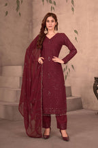 Teeya Creation Maroon Color Faux Georgette Embroidery Work Fully Stitched Salwar Suit | Grocsy