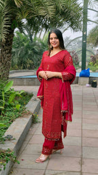 Teeya Creation Red Color Faux Georgette Embroidery Work Fully Stitched Salwar Suit | Grocsy