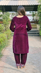 Teeya Creation Wine Color Velvet Fabric Heavy Embroidery Work Fully Stitched Salwar Suit | Grocsy