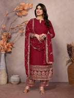 Teeya Creation Maroon Color Faux Georgette Embroidery Work Fully Stitched Salwar Suit | Grocsy