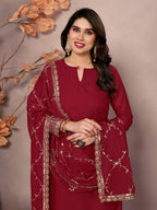 Teeya Creation Maroon Color Faux Georgette Embroidery Work Fully Stitched Salwar Suit | Grocsy