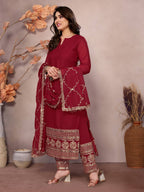 Teeya Creation Maroon Color Faux Georgette Embroidery Work Fully Stitched Salwar Suit | Grocsy