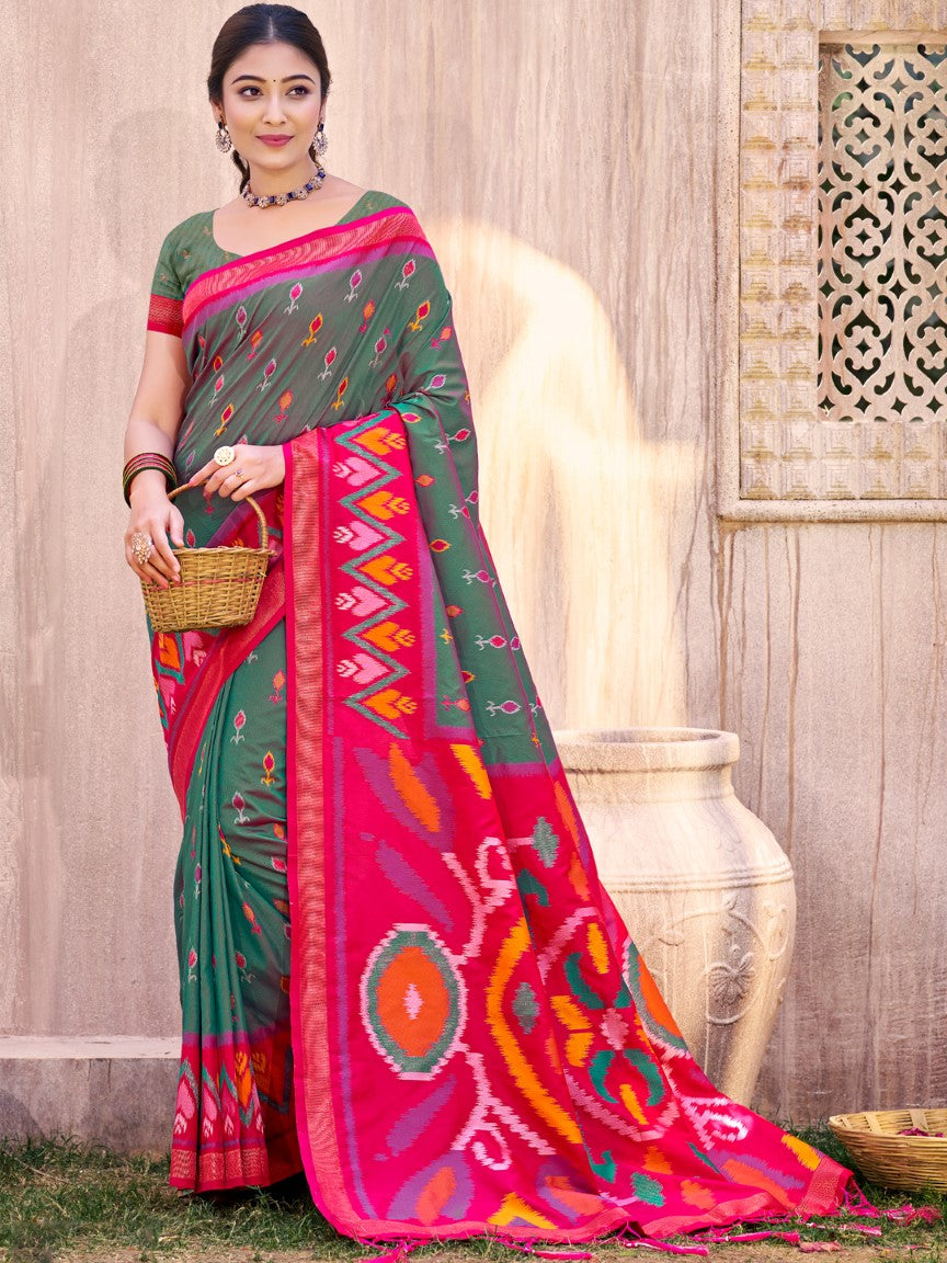 Anaita D Green Silk Saree With Blouse Piece | Grocsy
