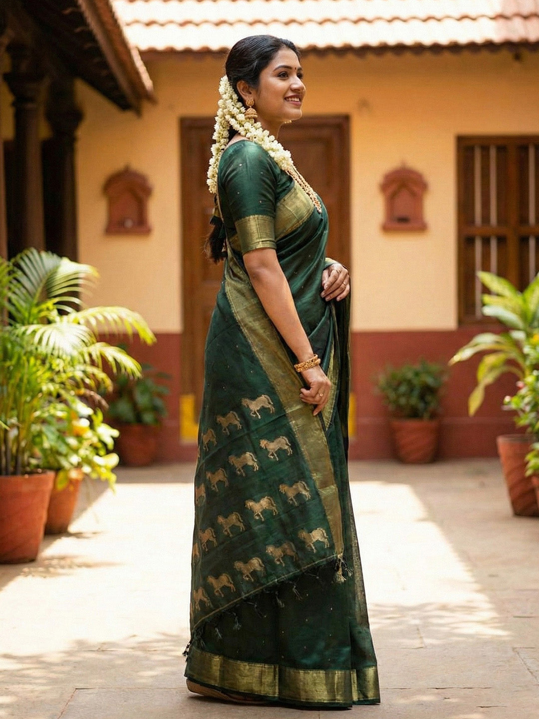 Anaita D Green Silk Saree With Blouse Piece | Grocsy