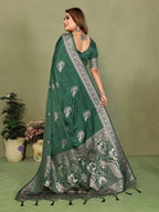 Anaita D Green Zari Butta Work Satin Silk Saree With Blouse | Grocsy