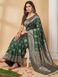 Anaita D Green Silk Blend Woven Saree With Blouse | Grocsy