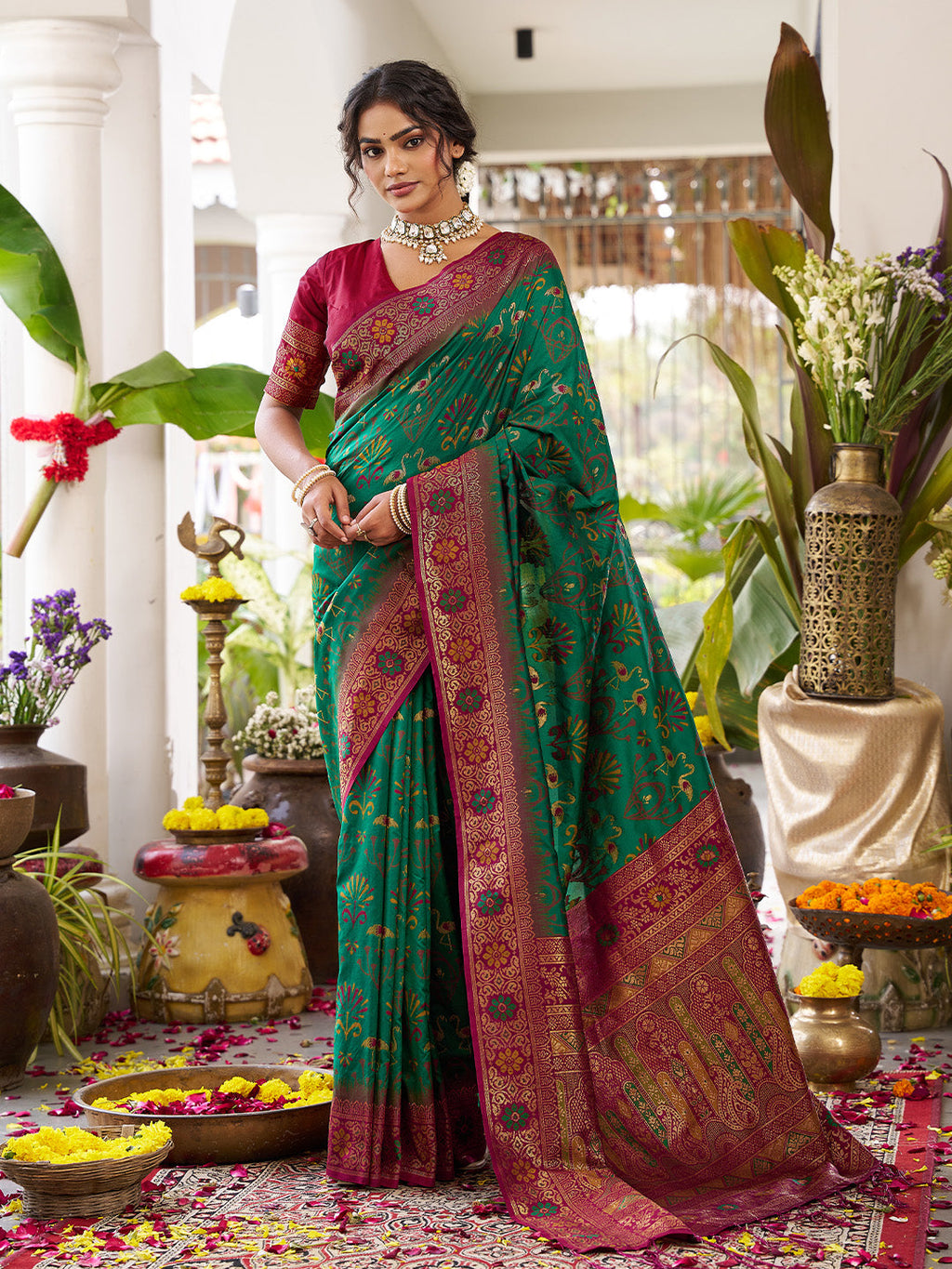 Anaita D Green Silk Woven Saree With Blouse | Grocsy