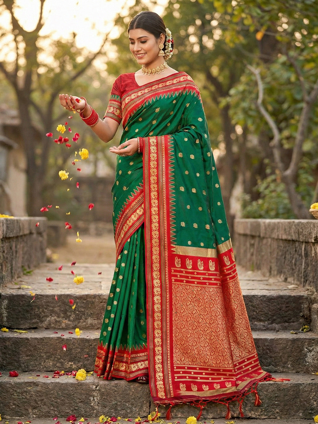 Anaita D Green Silk Woven Saree With Blouse | Grocsy