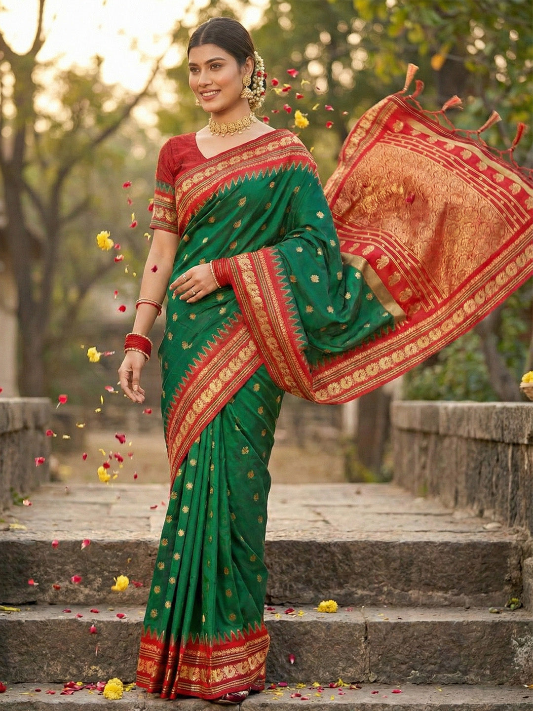 Anaita D Green Silk Woven Saree With Blouse | Grocsy