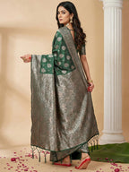 Anaita D Green Silk Blend Woven Saree With Blouse | Grocsy