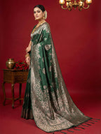 Anaita D Green Silk Blend Woven Saree With Blouse | Grocsy