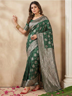Anaita D Green Silk Blend Woven Saree With Blouse | Grocsy