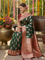 Anaita D Green Silk Blend Woven Saree With Blouse | Grocsy