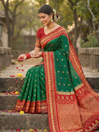 Anaita D Green Silk Woven Saree With Blouse | Grocsy