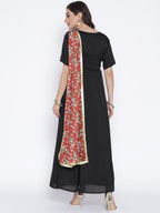 Ahalyaa Women's Black Poly Silk Kurta With Printed Dupatta | Grocsy