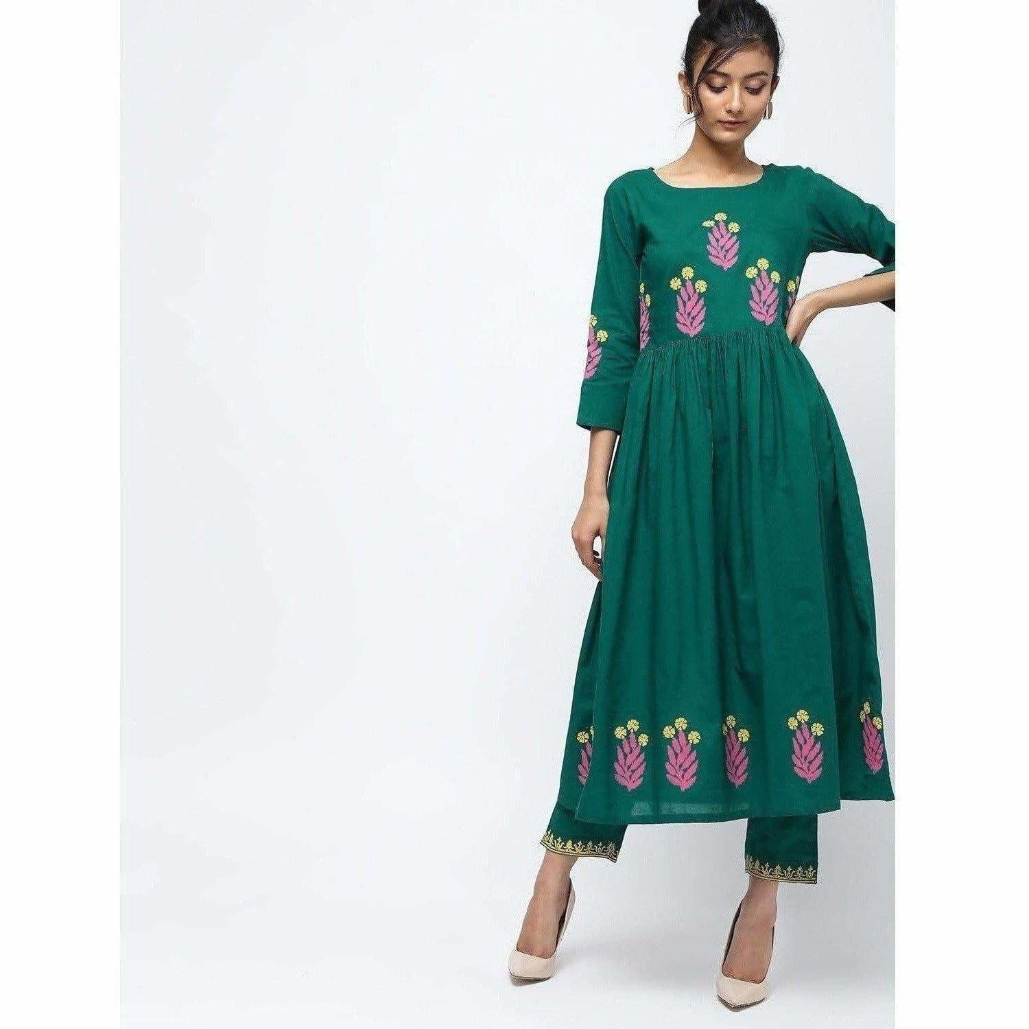 Indian Clothing Cheera Pintuck A-Line Block Print Kurta | Grocsy