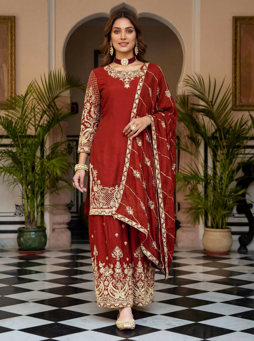 Teeya Creation New Trendy Traditional Wear Sharara with Heavy Border Dupatta Set - Orange | Grocsy