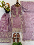 Teeya Creation Onion Color Fendy Silk Embroidery Work Wedding Wear Salwar Suit | Grocsy