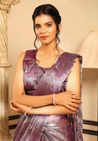 Lavender Tom Silk Plain Ready To Wear Saree With Stitched Blouse - Satiksha | Grocsy