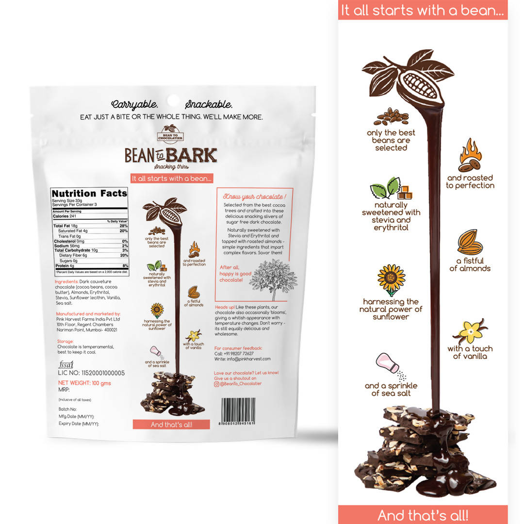 Pink Harvest Bean To Bark Dark Chocolate Almond Crunch SF | Grocsy