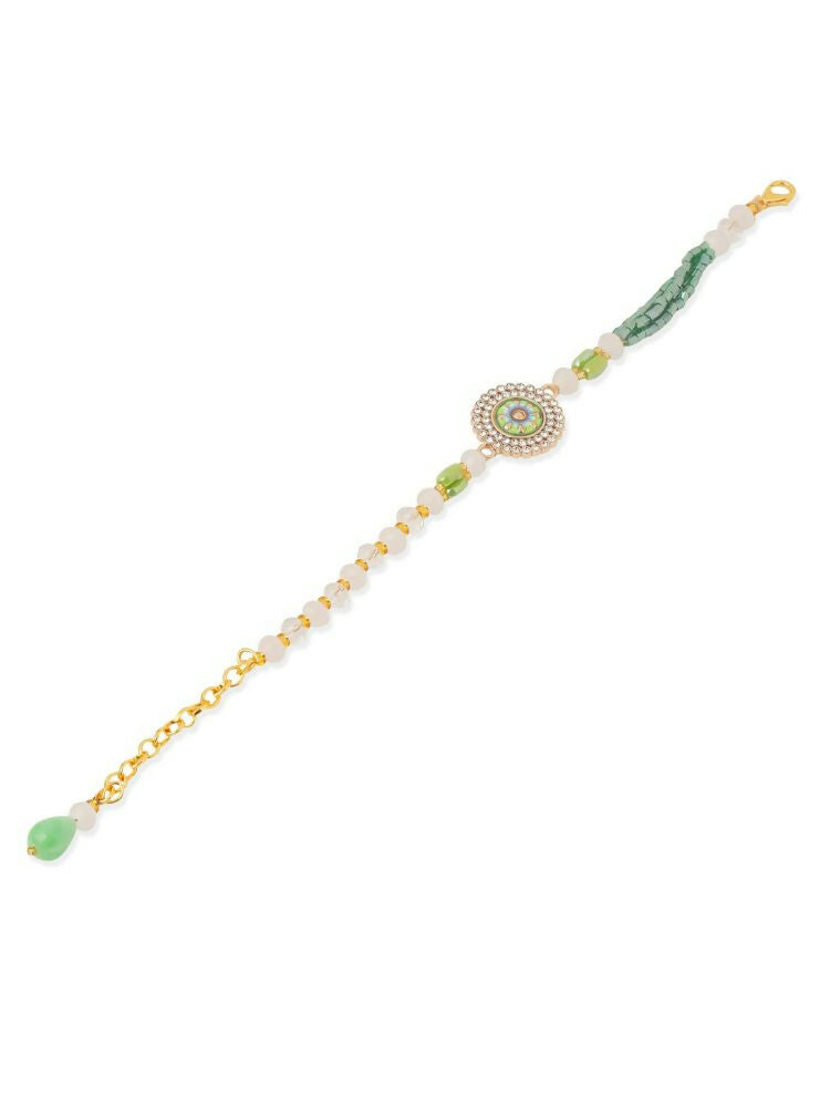 NVR Women Green Artificial Stones & Beads Floral Wraparound Bracelet | Grocsy