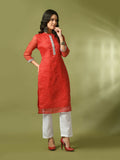 Myshka Women's Red Printed Cotton Blend Straight Party Kurta Set | Grocsy