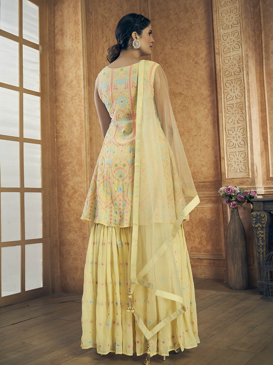 Myra Yellow Georgette Embroidered Designer Suit | Grocsy