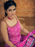 Myra Pink Printed Chinon Silk Designer Suit | Grocsy