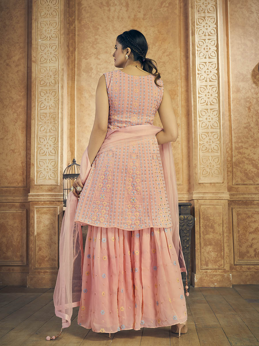 Myra Pink Georgette Embroidered Designer Suit | Grocsy