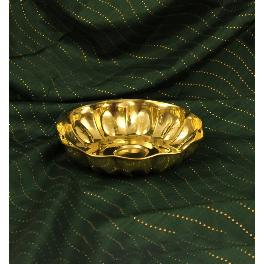 Spillbox Gold Toned Textured Pooja Thali | Grocsy