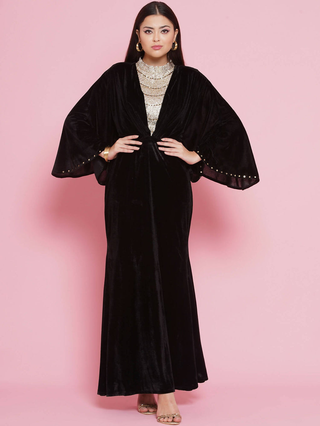Women Republic Black Velvet Embellished Gown | Grocsy