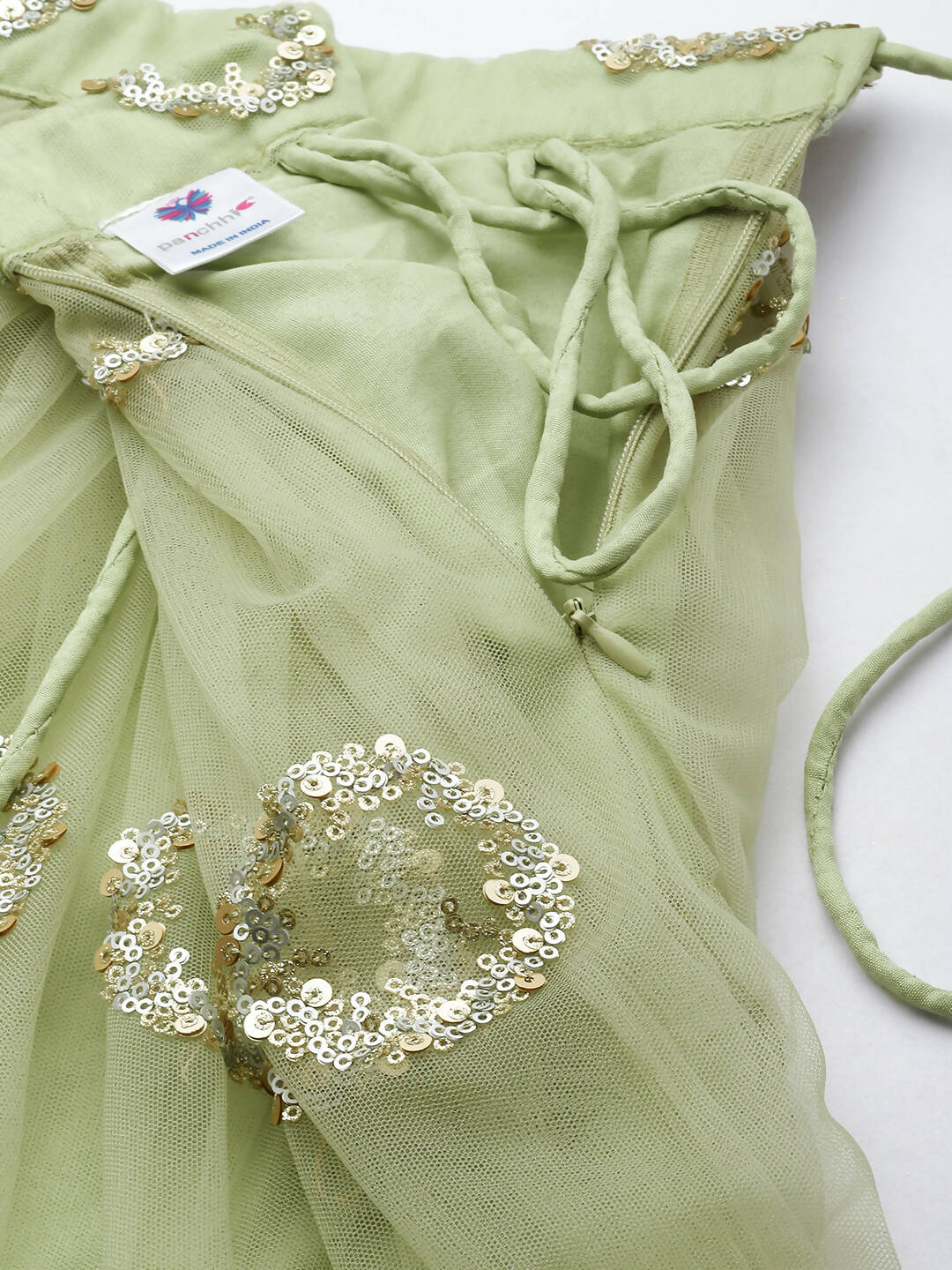 House of Panchhi Lime Green Net Embroideried Round Sequins Lehenga | Grocsy