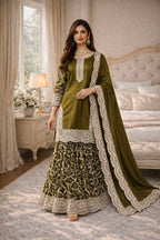 Teeya Creation Mehendi Fendy Satin Heavy Embrodiery Work Wedding Wear Salwar Suit | Grocsy