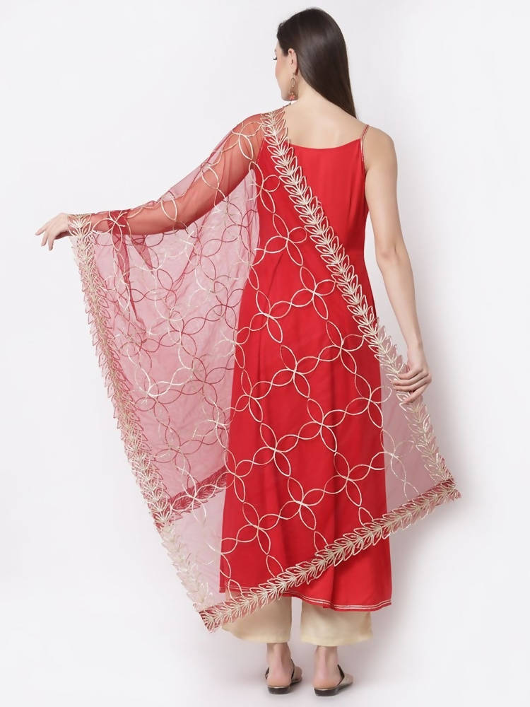 Myshka Red Color Silk blend Solid Kurta With Dupatta Set | Grocsy