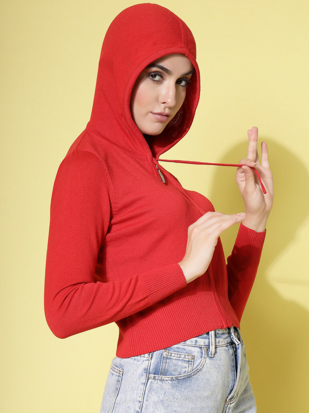 Women Winter Red Cotton Cardigan - Wool Trees | Grocsy