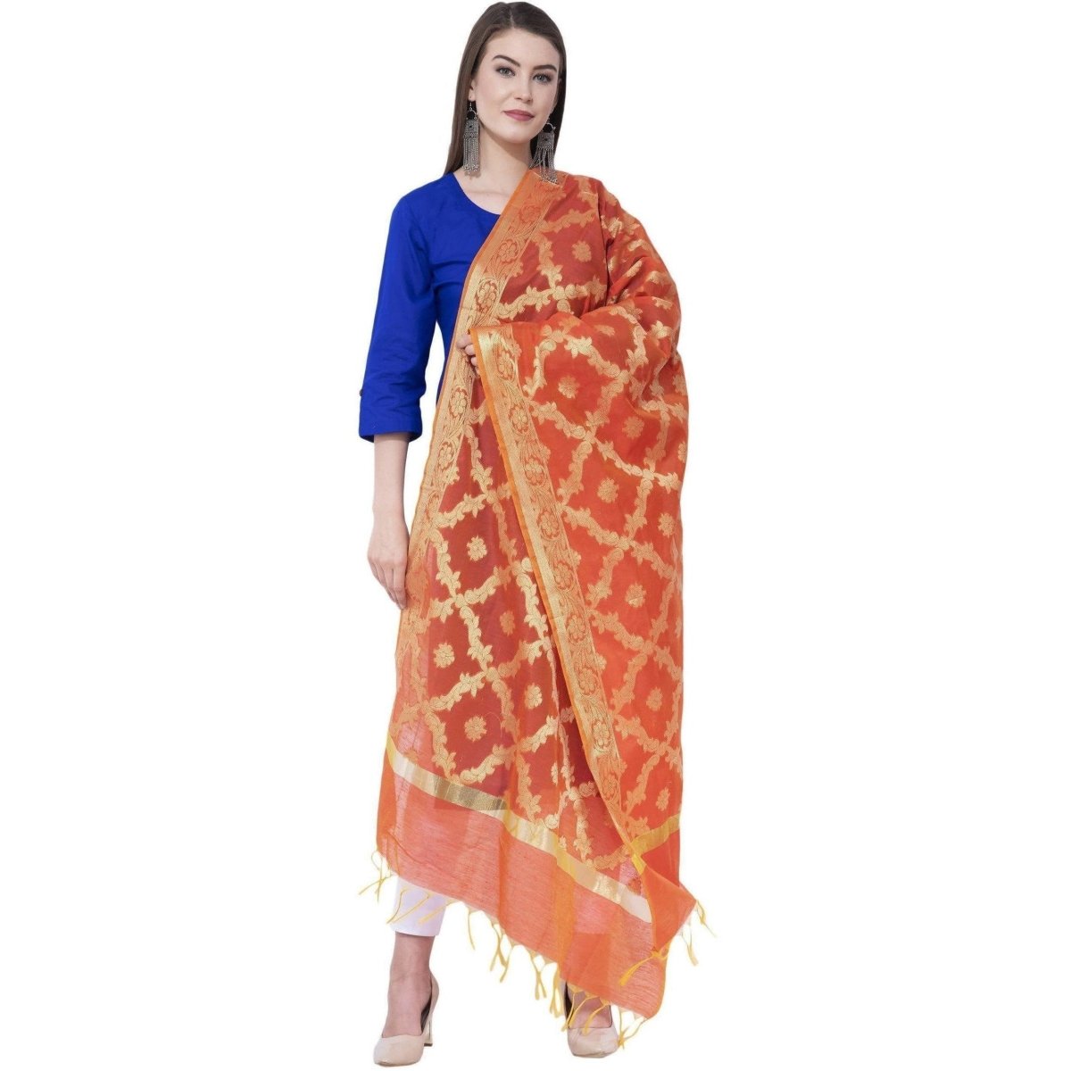 A R Silk Orange Color VNS Pastle Chanderi Cotton Dupattas | Grocsy