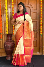 DEIANA'S Beautiful Designer Golden zari Soft Lichi Silk Saree - White | Grocsy