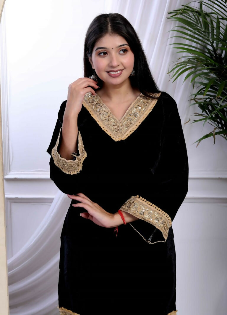 Miravan Women's Black Velvet Dreams Embroidered Co-ord Set | Grocsy