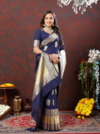 Lorenvalley Fashion Navyblue Soft Silk Woven Design Gold Zari Weaving Saree | Grocsy