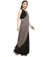 Ahalyaa Women's Black Georgette Foil Print Ready to Wear Saree | Grocsy