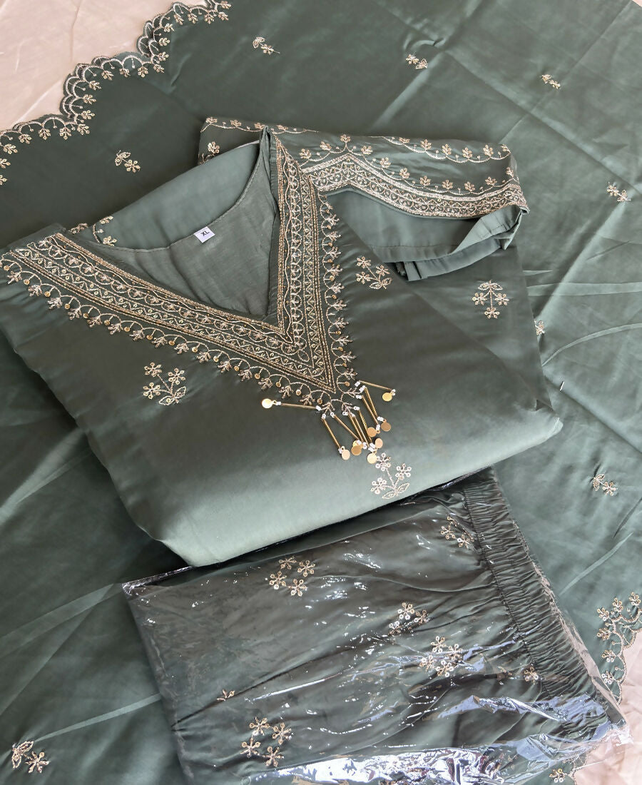 KC Roman Silk Palazzo Suit For Women Wedding Wear Green | Grocsy