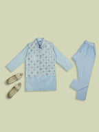 Joban Fashion Kids Island stylish Tikli work Nehru Jacket Full Sleeves Kurta, Pyjama Set - Sky Blue | Grocsy