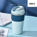 Wosta Travel Coffee Mug with Lid and Straw Tumbler - 480ml (Sky Blue) | Grocsy