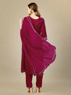 Jyoti Fashion Women's Rani Pink Silk Blend Embroidery & Sequence work Kurta with Trouser & Dupatta | Grocsy