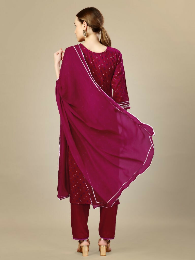 Jyoti Fashion Women's Rani Pink Silk Blend Embroidery & Sequence work Kurta with Trouser & Dupatta | Grocsy