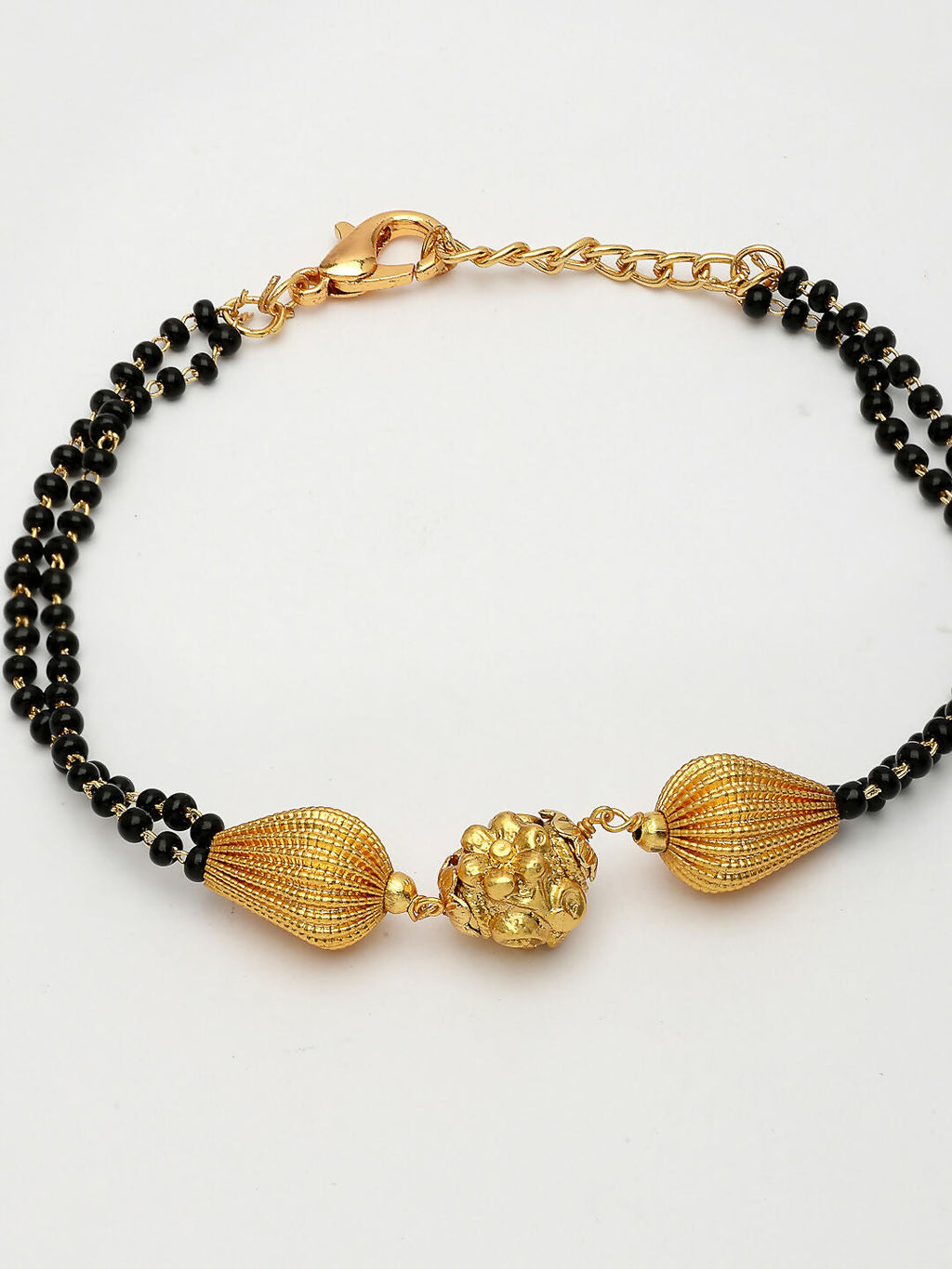 NVR Women Gold-Polished & Black Brass Hand Mangalsutra Link Bracelet | Grocsy